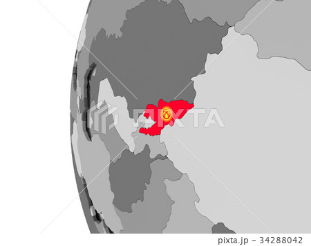 Kyrgyzstan on globe with flag 34288042