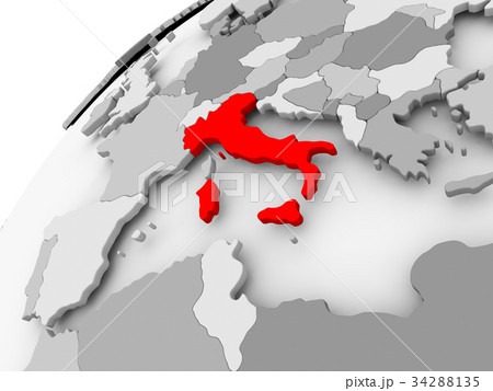 Italy on grey political globe Italy on grey political globe 34288135