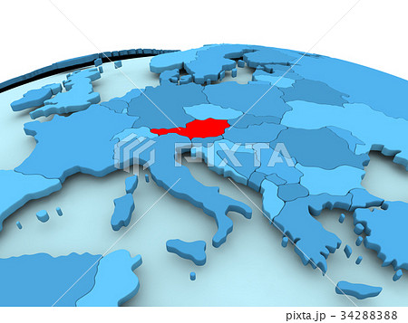 Austria on blue political globe 34288388