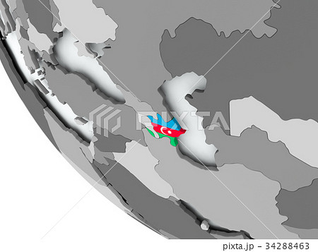 Flag of Azerbaijan on political globe 34288463