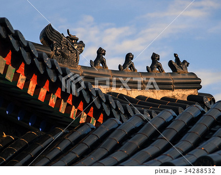 中国宮廷建築様式屋根の写真素材