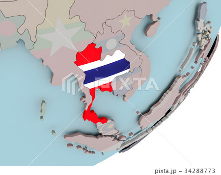 Thailand on globe with flags 34288773