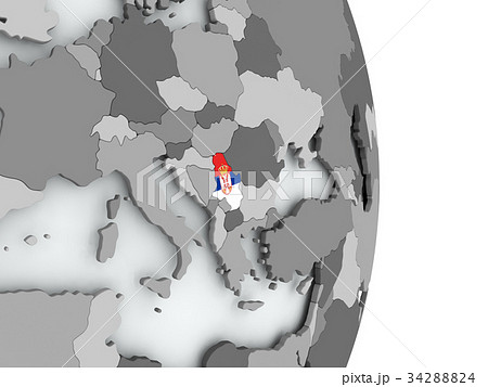 Map of Serbia with flag 34288824