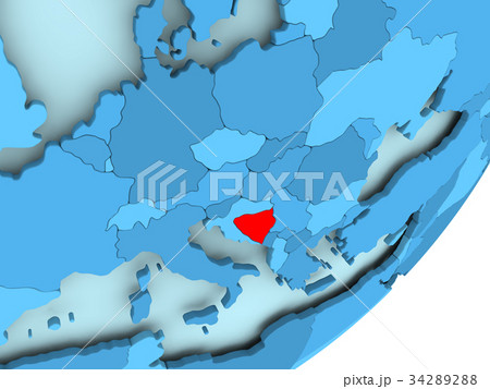 Map of Bosnia on blue political globe 34289288