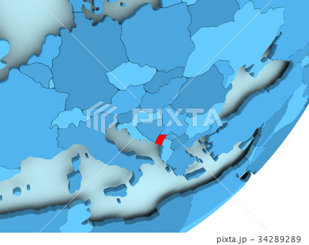 Map of Montenegro on blue political globe 34289289
