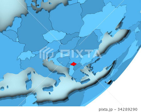 Map of Kosovo on blue political globe 34289290