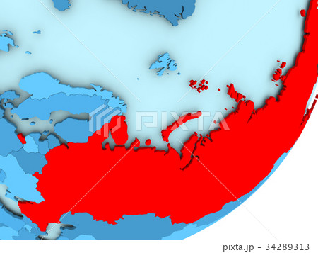 Map of Russia on blue political globe 34289313