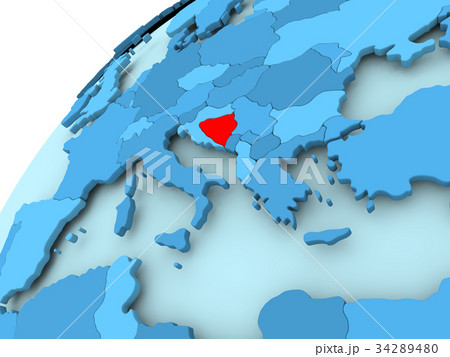 Bosnia and Herzegovina on blue globe 34289480