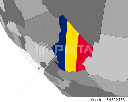 Flag of Chad on political globe 34290578