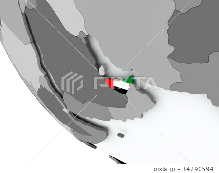 Flag of United Arab Emirates on political globe 34290594