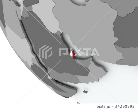 Flag of Qatar on political globe 34290595