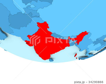 India in red on blue map India in red on blue map 34290866