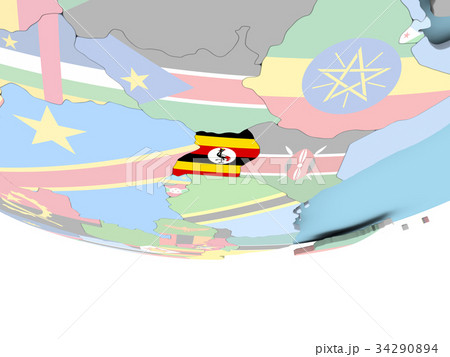 Map of Uganda with flag on globe Map of Uganda with flag on globe 34290894
