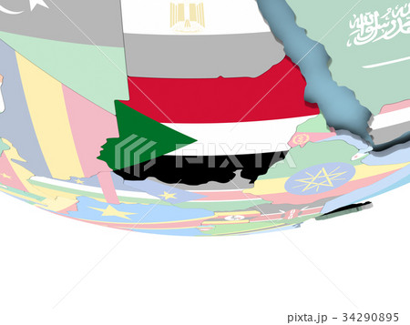 Map of Sudan with flag on globe Map of Sudan with flag on globe 34290895