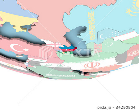 Map of Azerbaijan with flag on globe Map of Azerbaijan with flag on globe 34290904