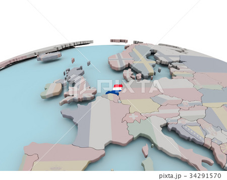 Political map of Netherlands on globe with flag Political map of Netherlands on globe with flag 34291570