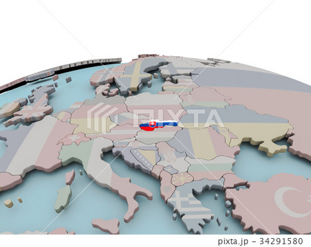 Political map of Slovakia on globe with flag 34291580