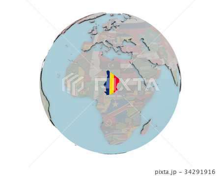 Chad with flag on globe 34291916