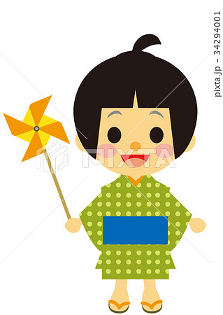 江戸時代 時代劇 風車を持つ男の子のイラスト素材 34294001 Pixta
