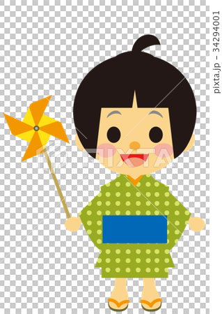 江戸時代　時代劇　風車を持つ男の子 34294001