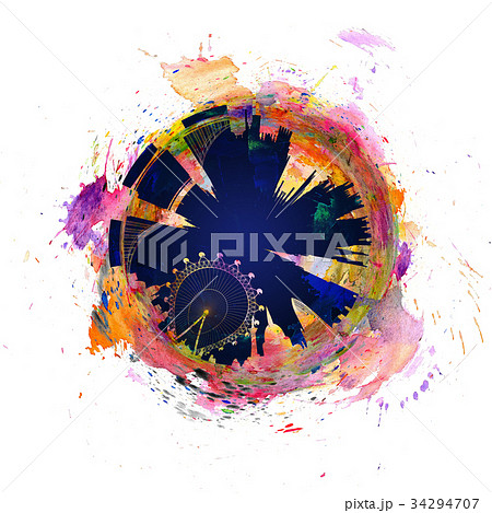 London skyline with watercolors blots like ring London skyline with watercolors blots like ring 34294707