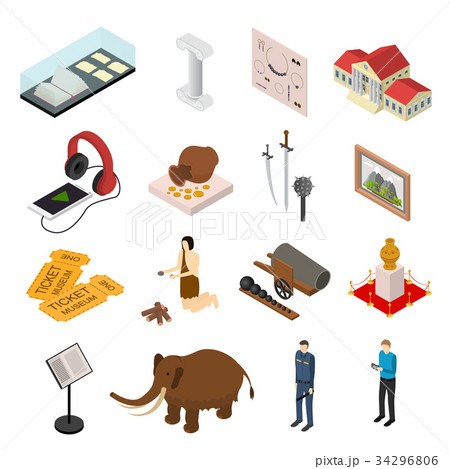 Museum Exhibits Galleries Set Isometric View Museum Exhibits Galleries Set Isometric View 34296806