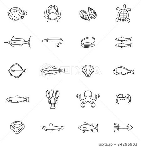 Sea Food Thin Line Icon Set. Vector 34296903