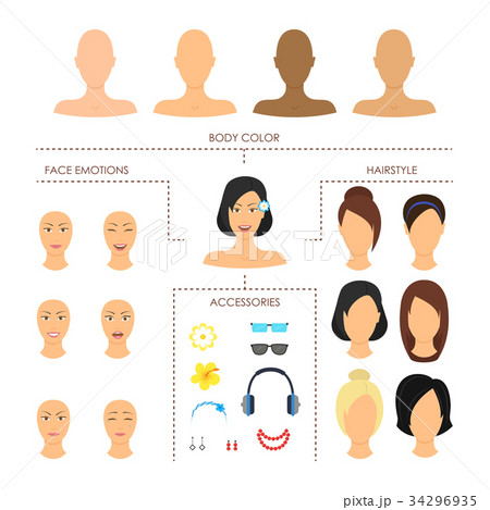 Cartoon Woman Face Constructor Element Set. Vector Cartoon Woman Face Constructor Element Set. Vector 34296935