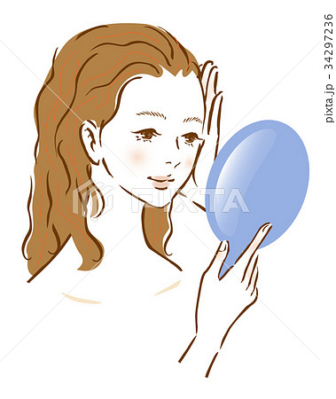 女性　カラーリング　髪　鏡 34297236