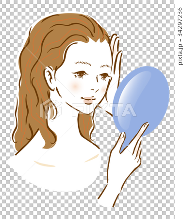 女性　カラーリング　髪　鏡 34297236