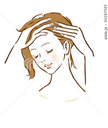 女性 頭皮マッサージ セルフケア 美容のイラスト素材 34297505 Pixta