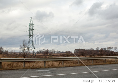 Heat haze rises as powerlines Heat haze rises as powerlines 34299234