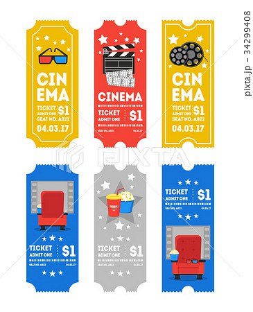 Cartoon Cinema Tickets Small Vertical Set. Vector 34299408