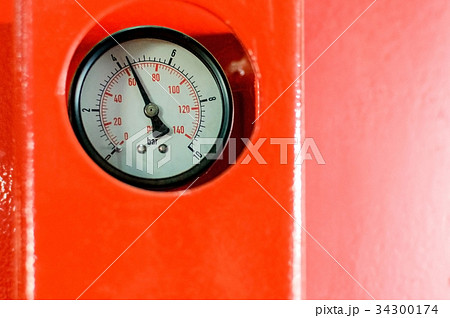 Closeup of manometer in a boiler room Closeup of manometer in a boiler room 34300174