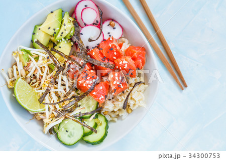 Hawaiian Ahi Poke dish with fish Hawaiian Ahi Poke dish with fish 34300753