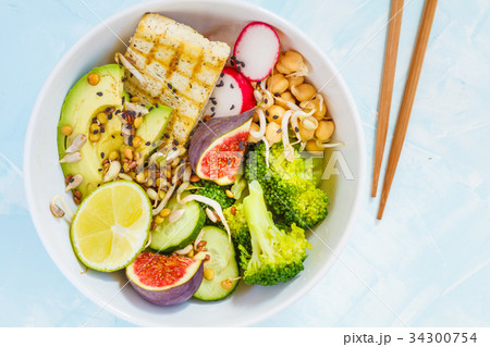 buddha bowl with tofu, broccoli and vegetables buddha bowl with tofu, broccoli and vegetables 34300754