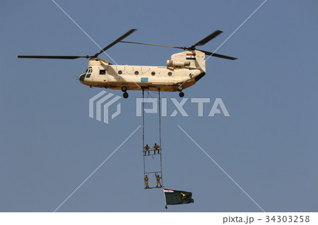 Helicopter CH-47 Chinook at the airshow in Cairo. Helicopter CH-47 Chinook at the airshow in Cairo. 34303258