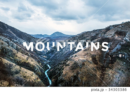 Natural landscape with river canyon in mountains Natural landscape with river canyon in mountains 34303386