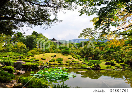 依水園からの東大寺南大門と若草山(国指定名勝):奈良 依水園からの東大寺南大門と若草山(国指定名勝):奈良 34304765
