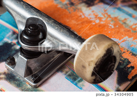 Skateboard truck with chassis close up 34304905
