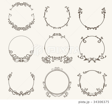 Vector set of border circle frame - vintage style 34306375