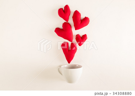 Handmade heart cushions with coffee cups 34308880
