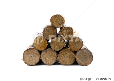 Birch firewoods stack isolated Birch firewoods stack isolated 34309619