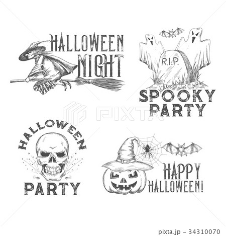 Halloween vector sketch icons for holiday night 34310070