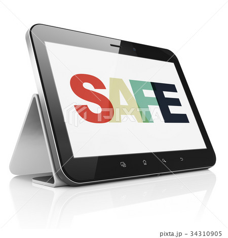 Protection concept: Tablet Computer with Safe on Protection concept: Tablet Computer with Safe on 34310905
