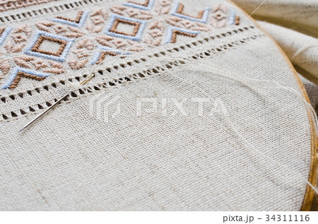 Embroidery texture flat stitch and hemstitch. Embroidery texture flat stitch and hemstitch. 34311116