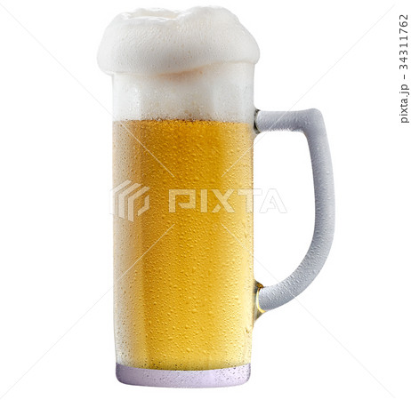 Mug of frosty beer with foam Mug of frosty beer with foam 34311762