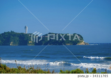 快晴の江の島と湘南海岸 快晴の江の島と湘南海岸 34311765