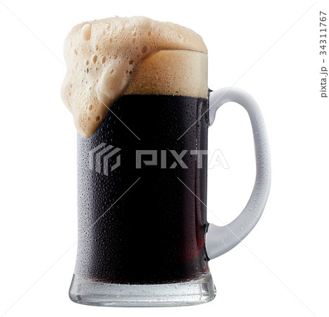Mug of frosty dark beer with foam Mug of frosty dark beer with foam 34311767