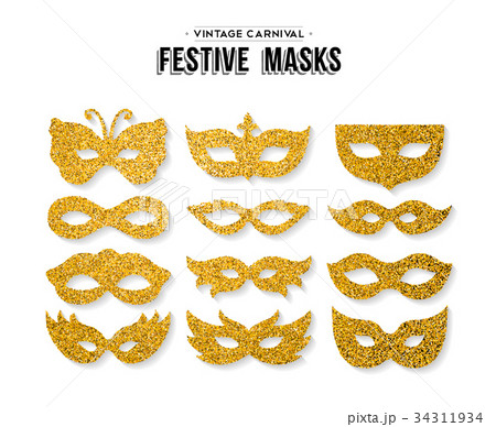 Gold glitter carnival mask set for party event Gold glitter carnival mask set for party event 34311934